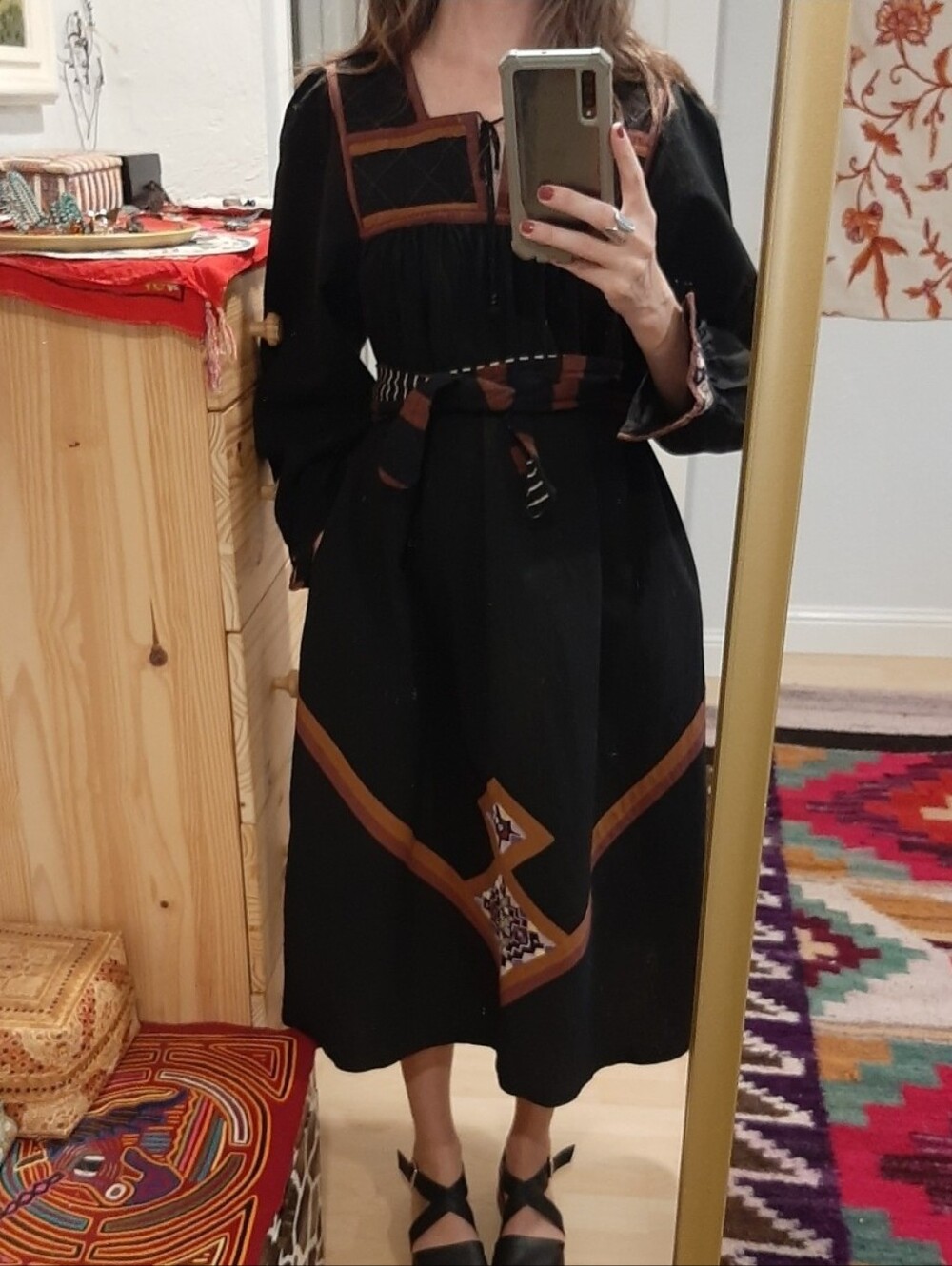 Vintage 70s S. Kumar & Co. Indian Cotton Embroidered Dress M
